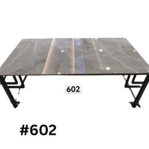 White Marble-Like Glass Coffee Table with Black Metal Legs
