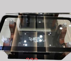 Modern Glass Coffee Table with Stylish Wooden Base -095
